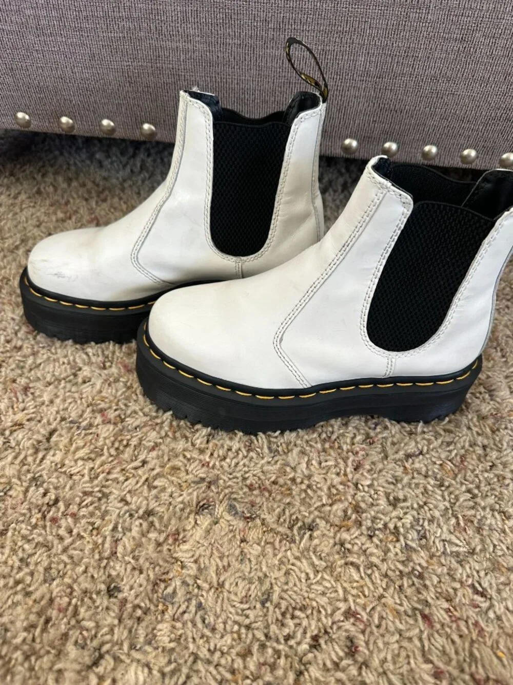 Dr. Martens Womens White Quad Chelsea Platform Boots Black Elastic Gussets 2976 - Picture 3 of 13